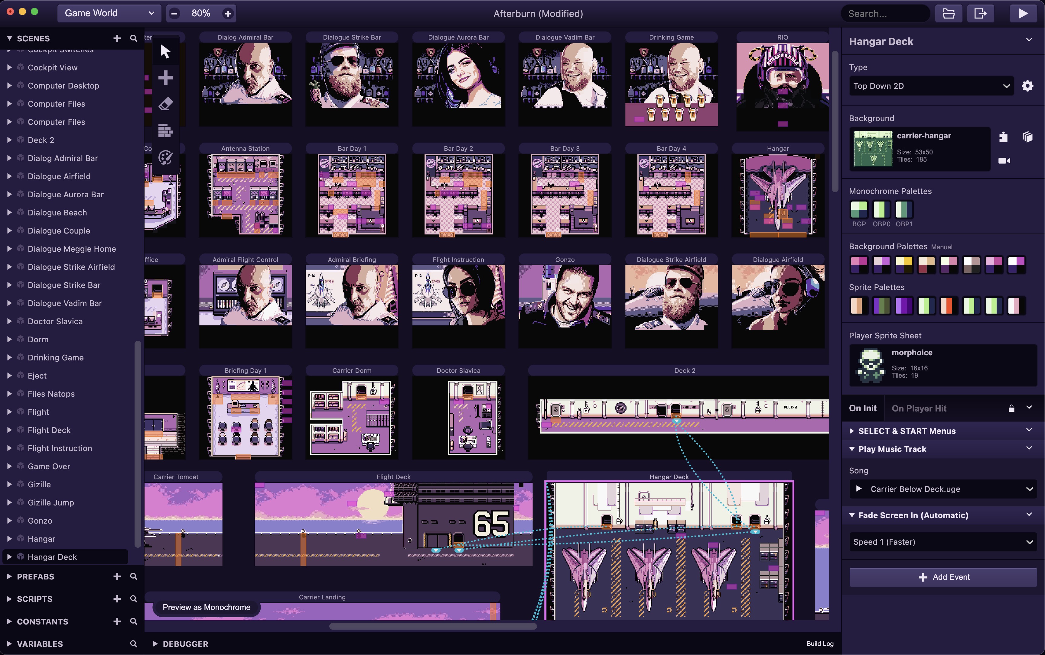 Afterburn Theme for GB Studio 4.2 — dark purple IDE theme